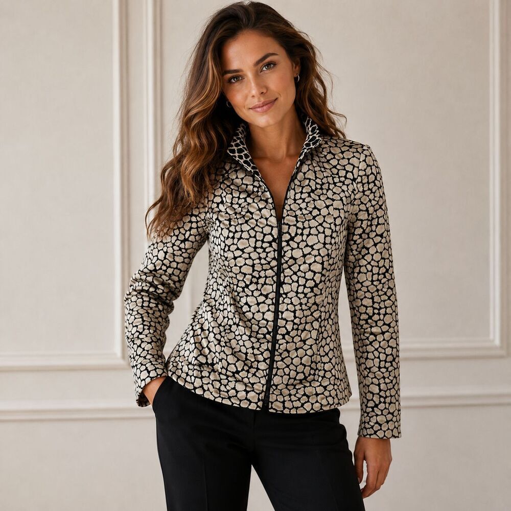 Lafayette 148 Jacquard Zip Jacket Womens 4 Textured Abstract Animal Print Blazer
